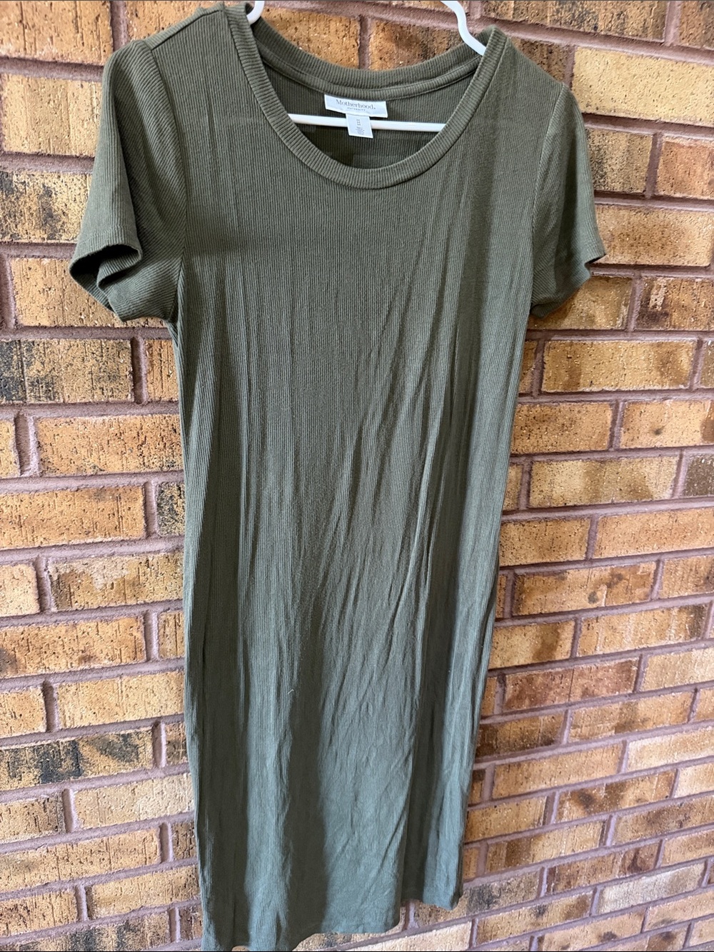 Motherhood Maternity Olive Green Ribbed Short Sleeve Midi Dress